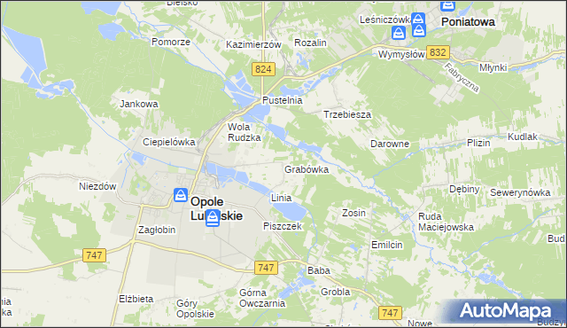 mapa Grabówka gmina Opole Lubelskie, Grabówka gmina Opole Lubelskie na mapie Targeo