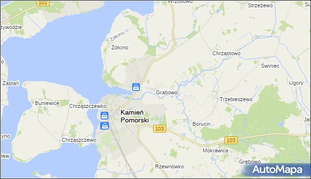 mapa Grabowo gmina Kamień Pomorski, Grabowo gmina Kamień Pomorski na mapie Targeo