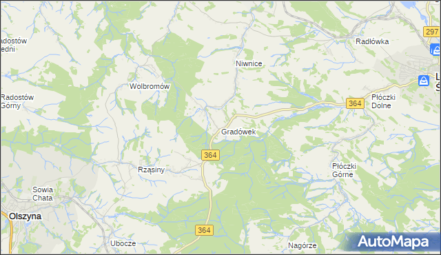 mapa Gradówek gmina Lwówek Śląski, Gradówek gmina Lwówek Śląski na mapie Targeo