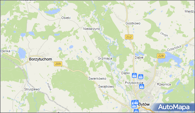 mapa Grzmiąca gmina Bytów, Grzmiąca gmina Bytów na mapie Targeo
