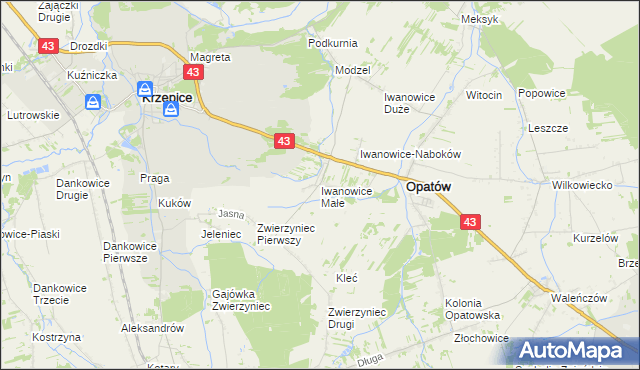 mapa Iwanowice Małe, Iwanowice Małe na mapie Targeo