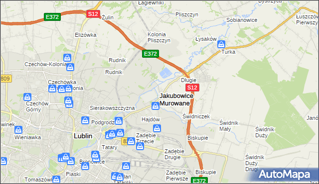 mapa Jakubowice Murowane, Jakubowice Murowane na mapie Targeo