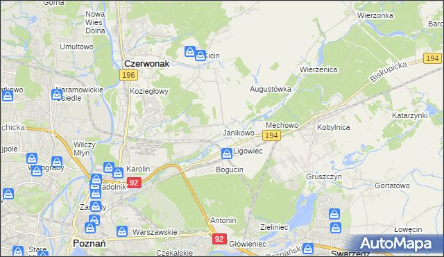 mapa Janikowo gmina Swarzędz, Janikowo gmina Swarzędz na mapie Targeo