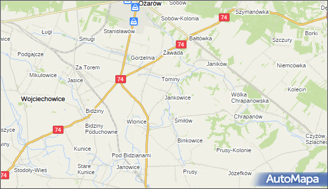 mapa Jankowice gmina Ożarów, Jankowice gmina Ożarów na mapie Targeo
