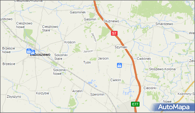 mapa Jarocin gmina Baboszewo, Jarocin gmina Baboszewo na mapie Targeo
