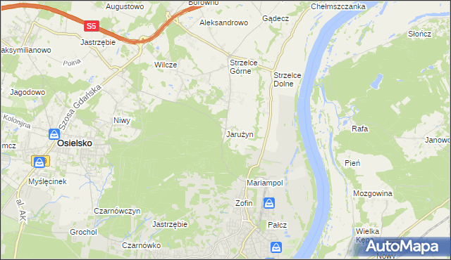 mapa Jarużyn gmina Osielsko, Jarużyn gmina Osielsko na mapie Targeo