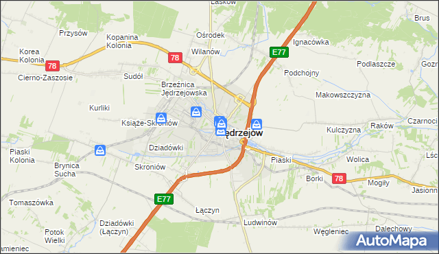 mapa Jędrzejów, Jędrzejów na mapie Targeo