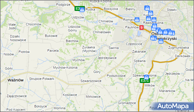mapa Jędrzejowice gmina Bodzechów, Jędrzejowice gmina Bodzechów na mapie Targeo