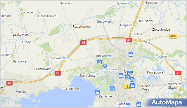 mapa Jędrzychów gmina Nysa, Jędrzychów gmina Nysa na mapie Targeo