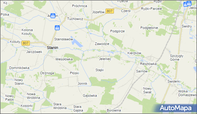 mapa Jeleniec gmina Stanin, Jeleniec gmina Stanin na mapie Targeo