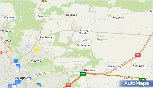mapa Jezierzyce gmina Słupsk, Jezierzyce gmina Słupsk na mapie Targeo