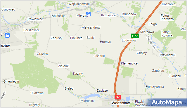 mapa Jeziorki gmina Wodzisław, Jeziorki gmina Wodzisław na mapie Targeo