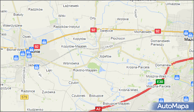 mapa Józefów gmina Ożarów Mazowiecki, Józefów gmina Ożarów Mazowiecki na mapie Targeo