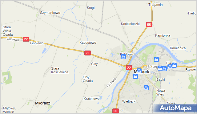 mapa Kałdowo gmina Malbork, Kałdowo gmina Malbork na mapie Targeo