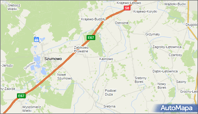 mapa Kalinowo gmina Szumowo, Kalinowo gmina Szumowo na mapie Targeo