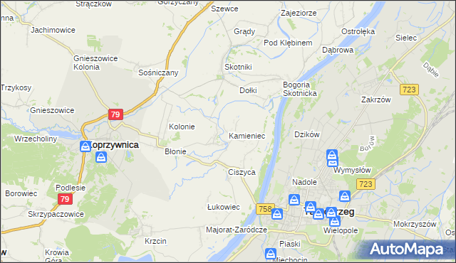 mapa Kamieniec gmina Koprzywnica, Kamieniec gmina Koprzywnica na mapie Targeo