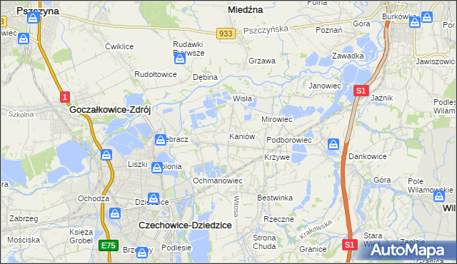 mapa Kaniów gmina Bestwina, Kaniów gmina Bestwina na mapie Targeo