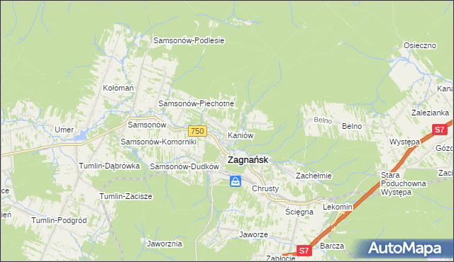 mapa Kaniów gmina Zagnańsk, Kaniów gmina Zagnańsk na mapie Targeo