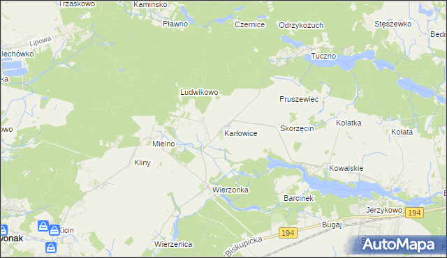 mapa Karłowice gmina Swarzędz, Karłowice gmina Swarzędz na mapie Targeo
