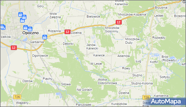 mapa Karwice gmina Opoczno, Karwice gmina Opoczno na mapie Targeo