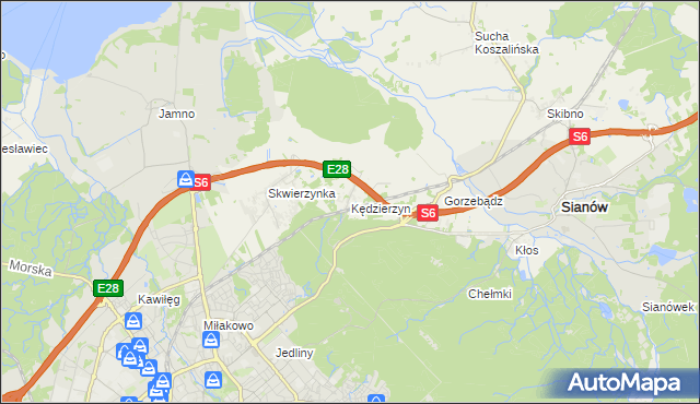 mapa Kędzierzyn gmina Sianów, Kędzierzyn gmina Sianów na mapie Targeo