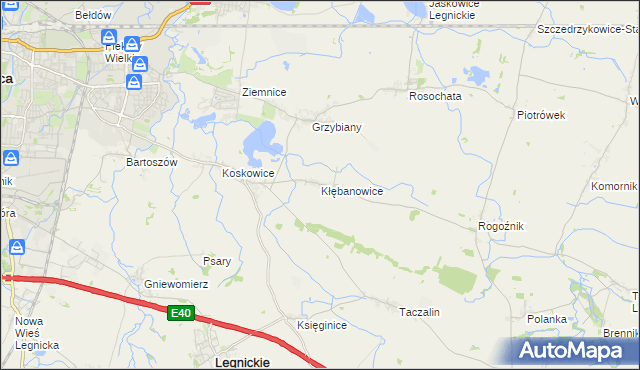 mapa Kłębanowice gmina Legnickie Pole, Kłębanowice gmina Legnickie Pole na mapie Targeo