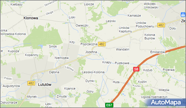 mapa Kluski gmina Lututów, Kluski gmina Lututów na mapie Targeo