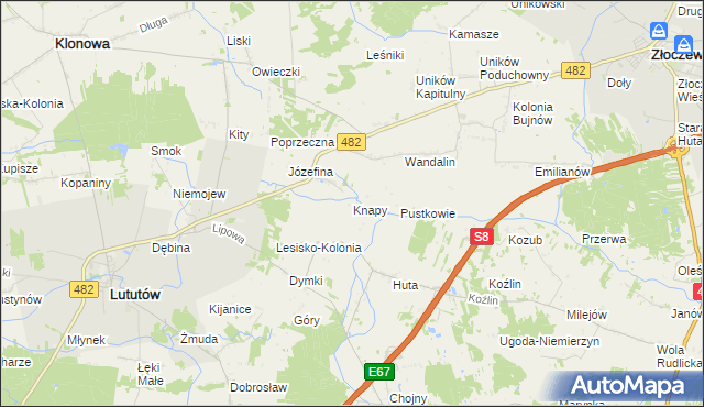 mapa Knapy gmina Lututów, Knapy gmina Lututów na mapie Targeo