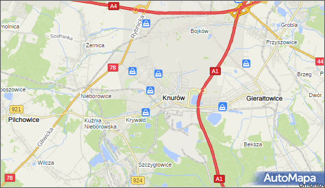 mapa Knurów powiat gliwicki, Knurów powiat gliwicki na mapie Targeo
