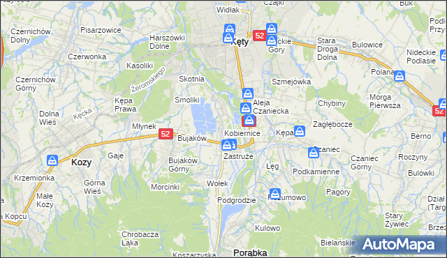 mapa Kobiernice, Kobiernice na mapie Targeo
