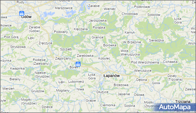mapa Kobylec gmina Łapanów, Kobylec gmina Łapanów na mapie Targeo