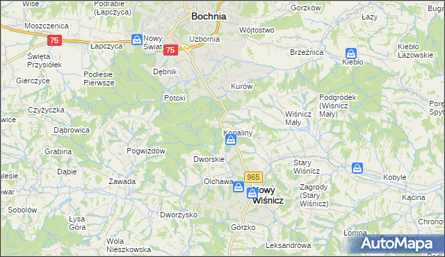 mapa Kopaliny gmina Nowy Wiśnicz, Kopaliny gmina Nowy Wiśnicz na mapie Targeo