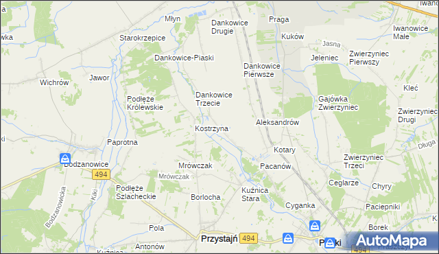 mapa Kostrzyna gmina Panki, Kostrzyna gmina Panki na mapie Targeo