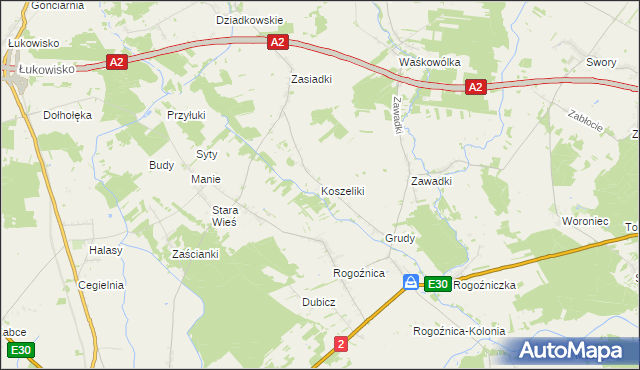 mapa Koszeliki, Koszeliki na mapie Targeo