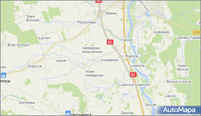 mapa Koziegłowy gmina Pokrzywnica, Koziegłowy gmina Pokrzywnica na mapie Targeo