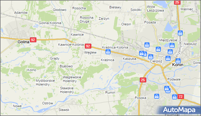 mapa Kraśnica gmina Golina, Kraśnica gmina Golina na mapie Targeo
