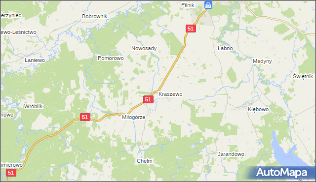 mapa Kraszewo gmina Lidzbark Warmiński, Kraszewo gmina Lidzbark Warmiński na mapie Targeo