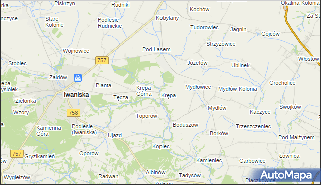 mapa Krępa gmina Iwaniska, Krępa gmina Iwaniska na mapie Targeo