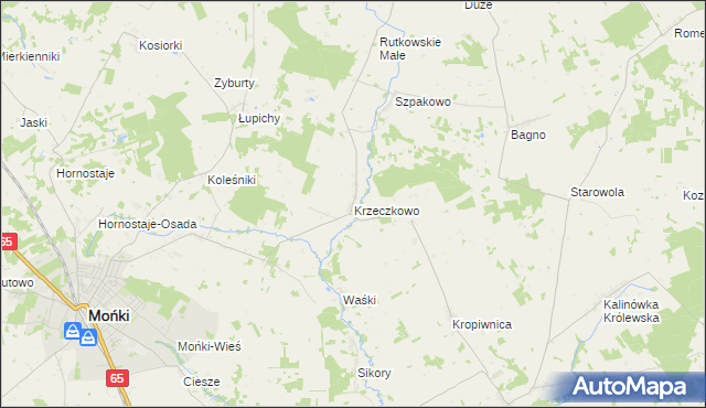 mapa Krzeczkowo gmina Mońki, Krzeczkowo gmina Mońki na mapie Targeo