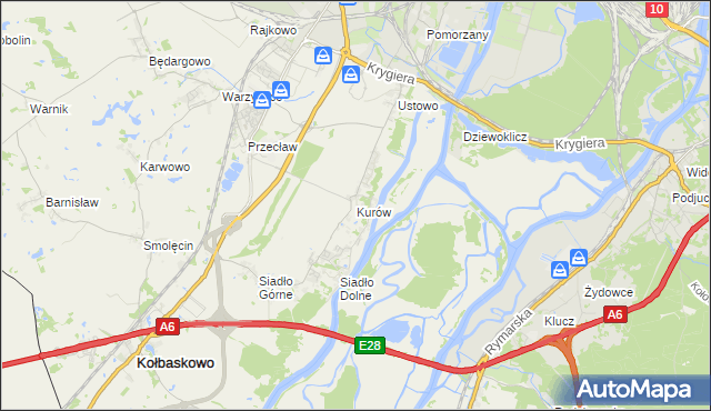 mapa Kurów gmina Kołbaskowo, Kurów gmina Kołbaskowo na mapie Targeo