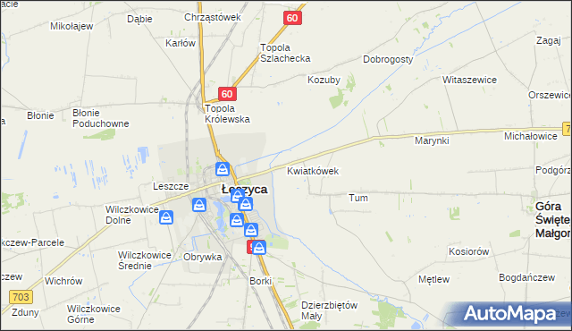 mapa Kwiatkówek gmina Góra Świętej Małgorzaty, Kwiatkówek gmina Góra Świętej Małgorzaty na mapie Targeo