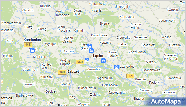 mapa Łącko powiat nowosądecki, Łącko powiat nowosądecki na mapie Targeo