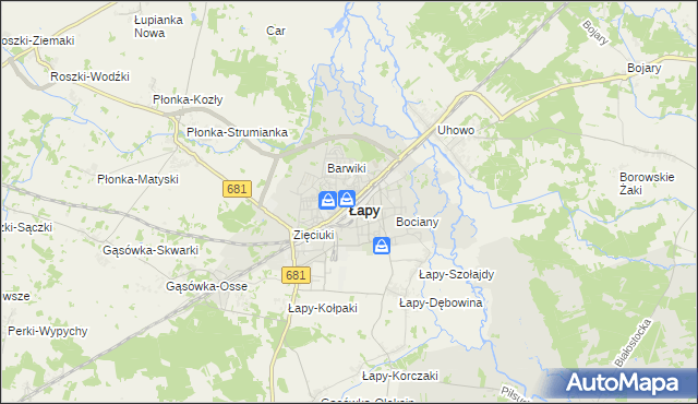 mapa Łapy, Łapy na mapie Targeo