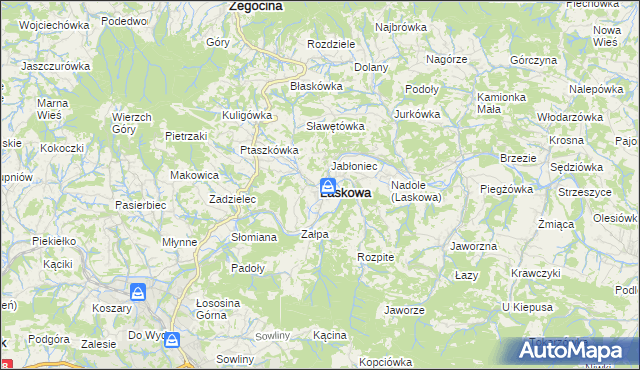 mapa Laskowa powiat limanowski, Laskowa powiat limanowski na mapie Targeo