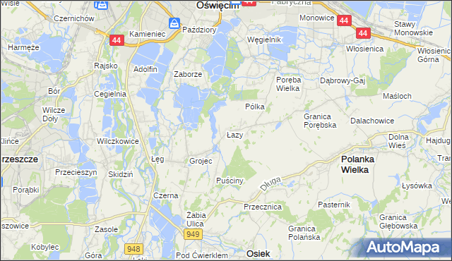 mapa Łazy gmina Oświęcim, Łazy gmina Oświęcim na mapie Targeo
