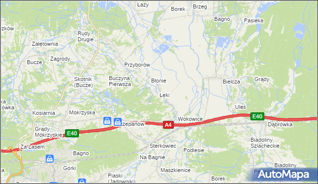 mapa Łęki gmina Borzęcin, Łęki gmina Borzęcin na mapie Targeo