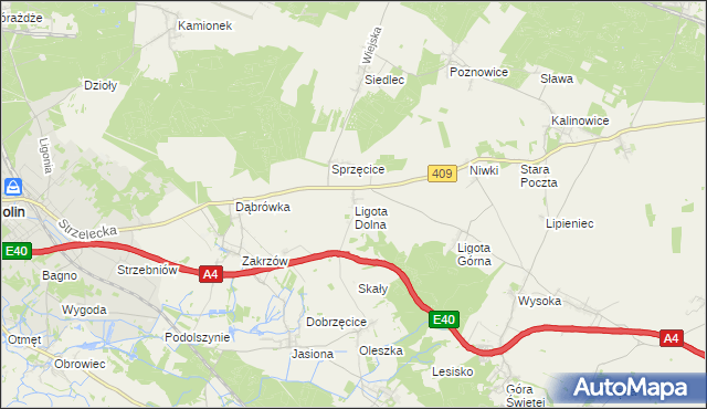 mapa Ligota Dolna gmina Strzelce Opolskie, Ligota Dolna gmina Strzelce Opolskie na mapie Targeo
