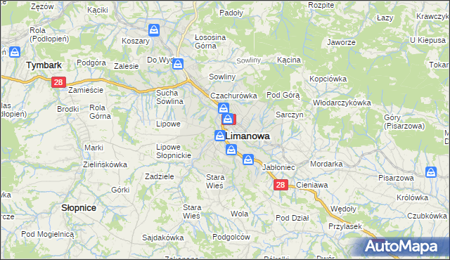 mapa Limanowa, Limanowa na mapie Targeo