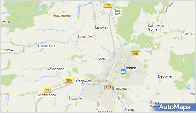 mapa Lipa gmina Ziębice, Lipa gmina Ziębice na mapie Targeo