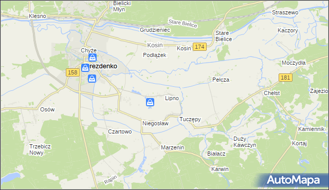 mapa Lipno gmina Drezdenko, Lipno gmina Drezdenko na mapie Targeo